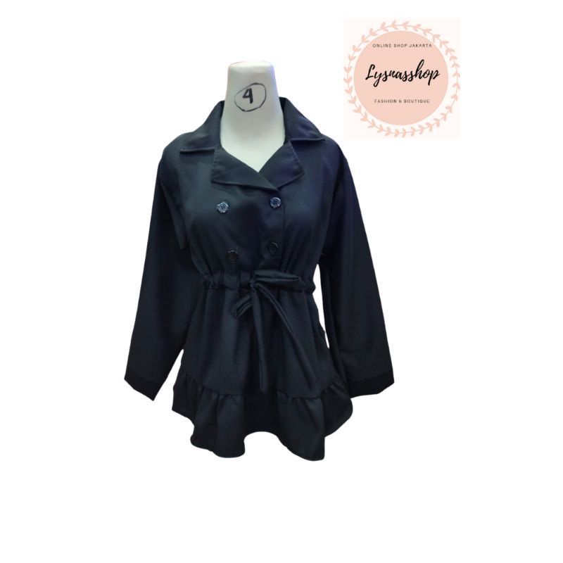 BM ~ Atasan Bangkok serut model Korean style moscrepe lengan panjang COD |Blouse wanita Korean style-Hitam