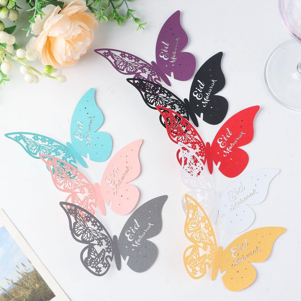 R-flower 25pcs Butterfly Cup Card Dekorasi Rumah Ramadhan Kareem Hollow Butterfly Stiker Dinding