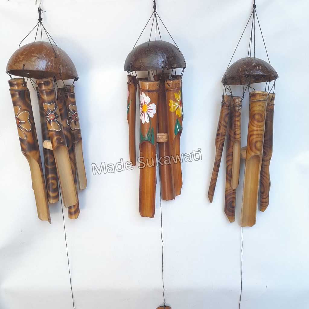 Lonceng bel wind chime bambu kerajinan tradisional windchimes bali variasi atap rumah burung