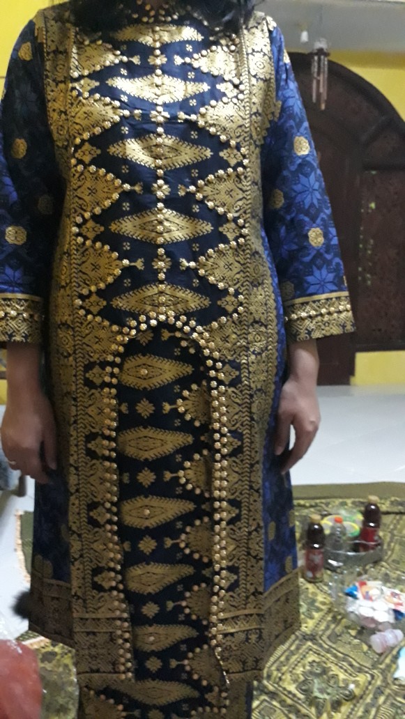 Set Couple Batik Songket Palembang Navy Gold