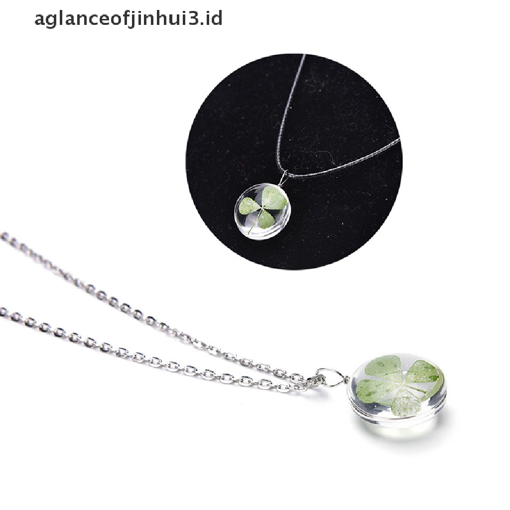 Kalung Rantai Dengan Liontin Daun Clover Shamrock Hijau Untuk Wanita