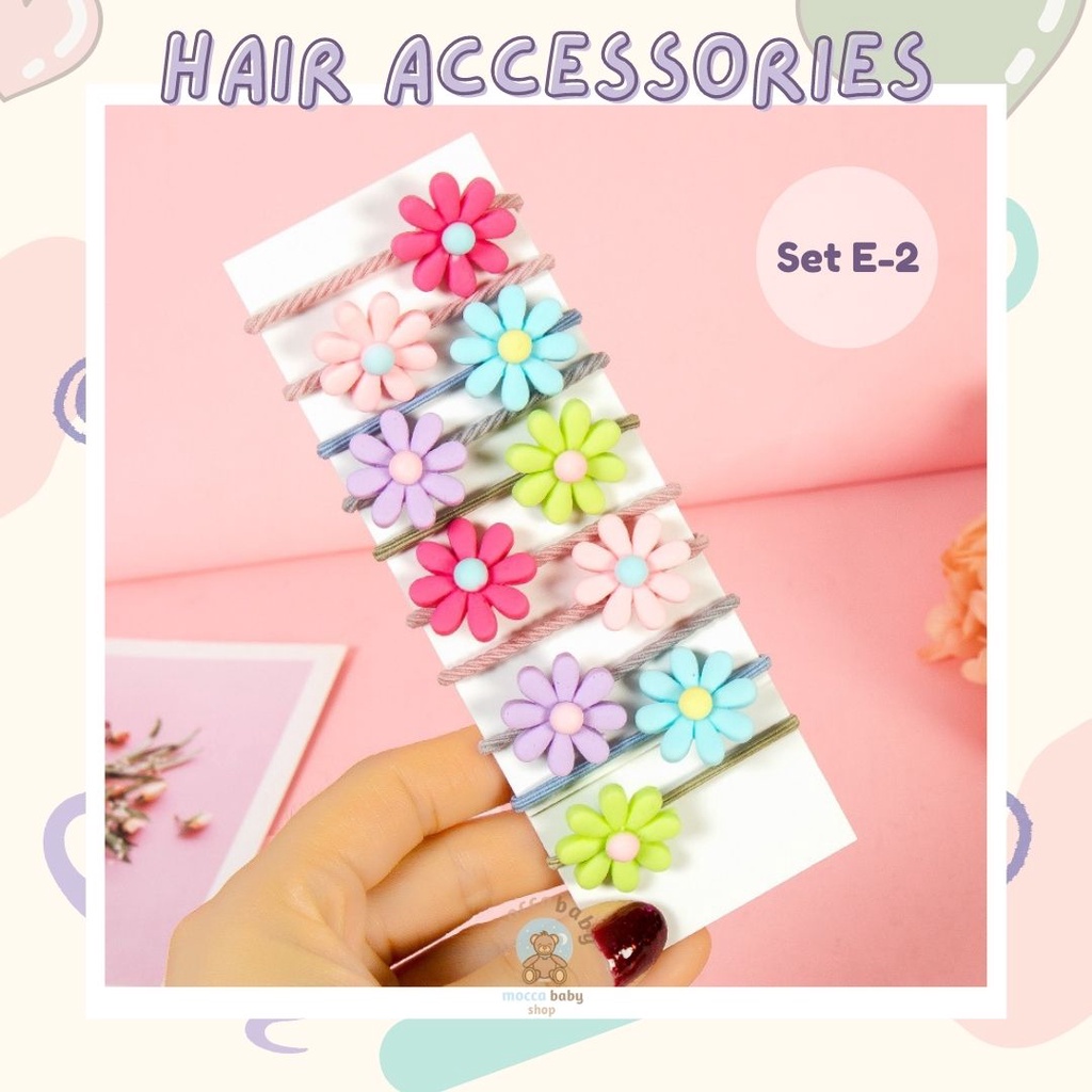 MBSS -  IKAT ORENJI 10PCS / Set Ikatan Rambut Anak Icon Karakter Import / Ikat Rambut Anak Karet Motif Karakter