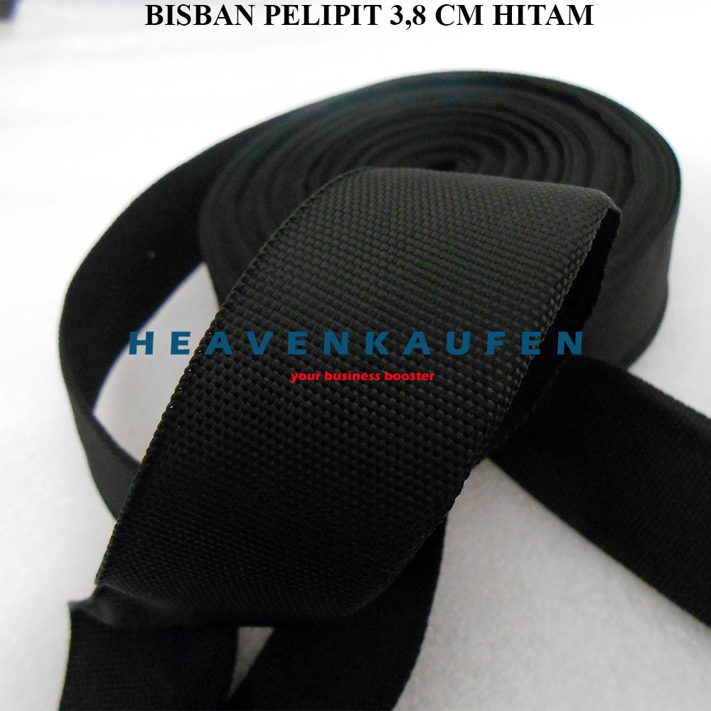 Bisban Pelipit / Webbing PCR 3,8 cm Warna Hitam Harga Per Rol