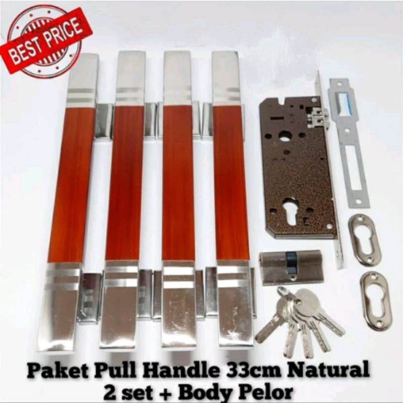 Sepaket Kunci Handle gagang pintu stainless - Gembok pintu Tarikan hendel pintu 45cm mahoni