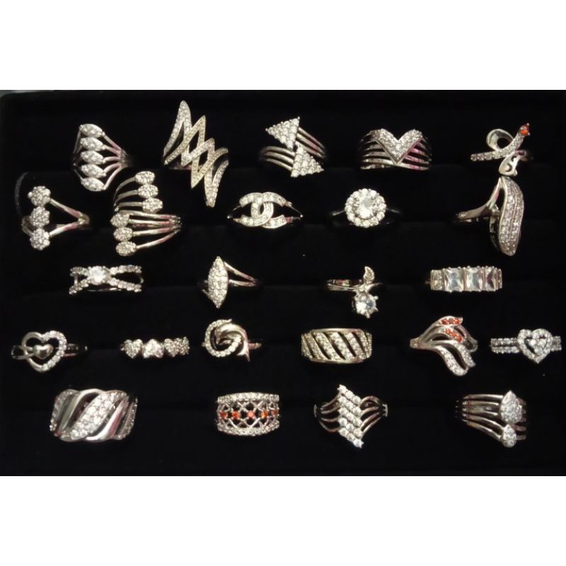 paket perhiasan untuk usaha,cincin xuping wanita beralpis emas putih/silver per 2 lusin RANDOM