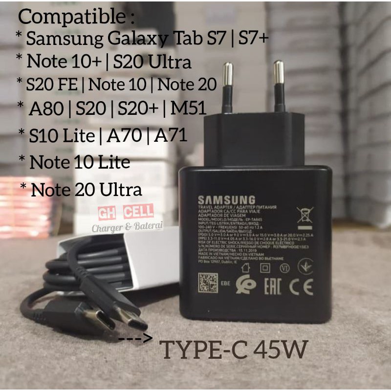 Charger Samsung S20 FE S21 FE S10 Lite Note 20 Ultra 45W Type C Original