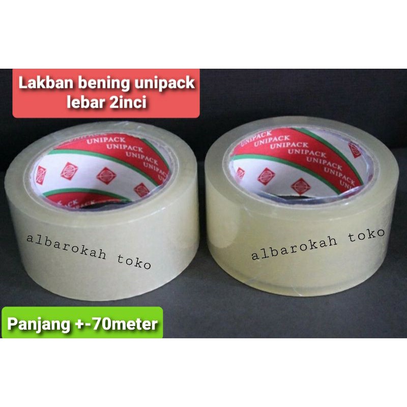 Lakban bening dan coklat merk unipack 2inci 70m / lakban untuk keperluan packing, laundry, kantor