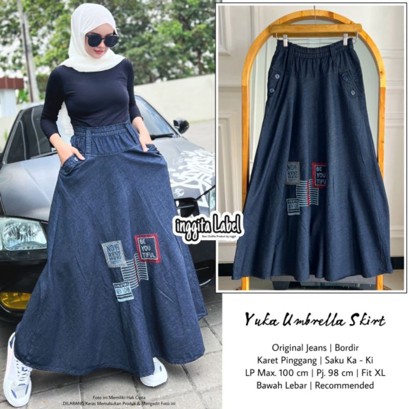 YUKA UMBRELLA SKIRT BY INGGITA LABEL (ROK JEANS WANITA) Rok skirt jeans muslimah modern rekomended