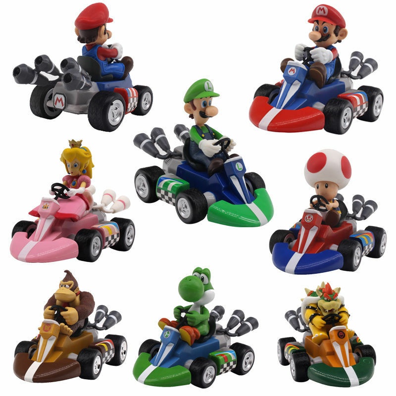 Mainan Mobil Balap Mario Kart Pull Back Bahan PVC Ukuran 12cm Untuk Hadiah Anak