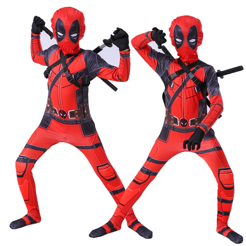 Anak-anak Anak Laki-laki Kostum Deadpool dengan Tas Topeng Superhero Cosplay Suit Bodysuit