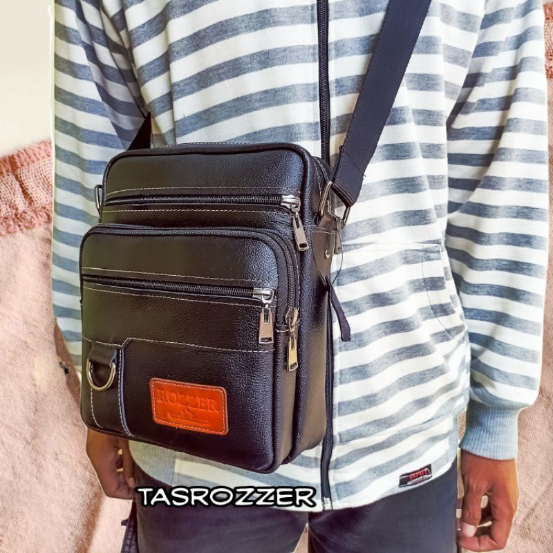 Tas selempang kulit asli Garut merk ROZZER model ring sisi