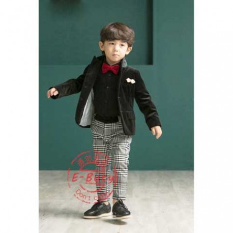 Setelan Anak Lelaki E-Buty Black Top set Grey Suqare Pant set Tie