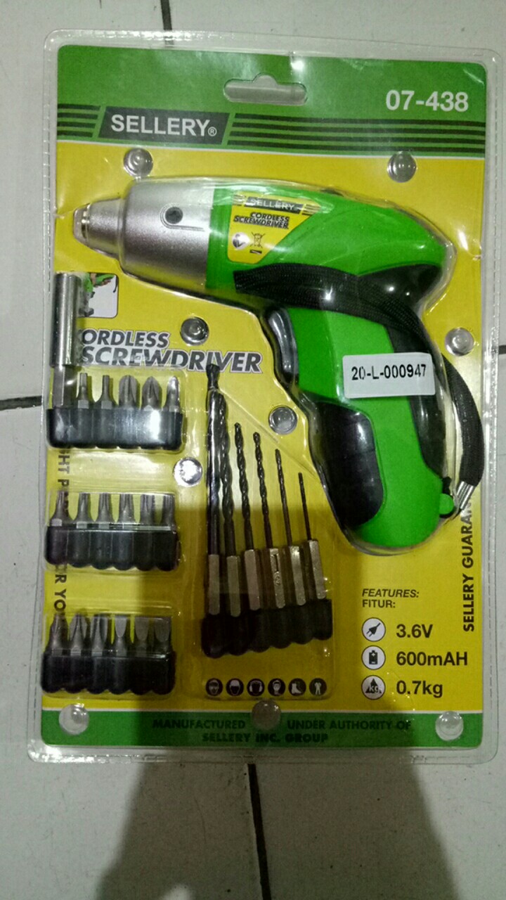 Mesin Bor Cordless Sellery Batre Baterai 07-438 Mesin Bor Sekrup