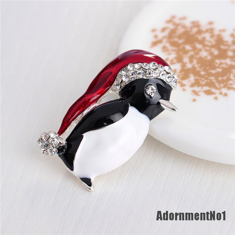 (Adornmentno1) 1pc Bros Pin Bentuk Penguin Aksen Berlian Imitasi Untuk Wanita / Pesta Natal