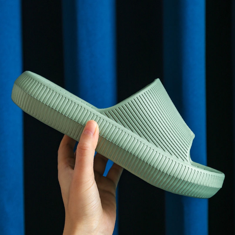 YSM Sandal Slop Karet Tebal Polos Garis Rumah Berkualitas 6493 Sendal Kamar Mandi EVA Empuk Sendal Karet Couple Garis Home Slipper Anti Slip Wanita Pria Gaya Korea Murah Import-HIJAU