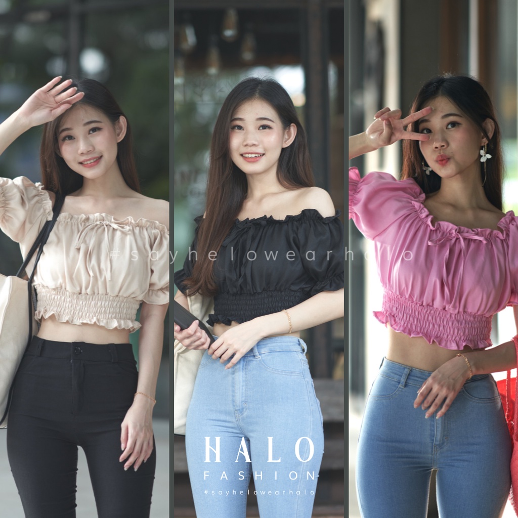 [HaloFashion] Anandara Sexy Sabrina Crop Top Basic Top Korean Fashion