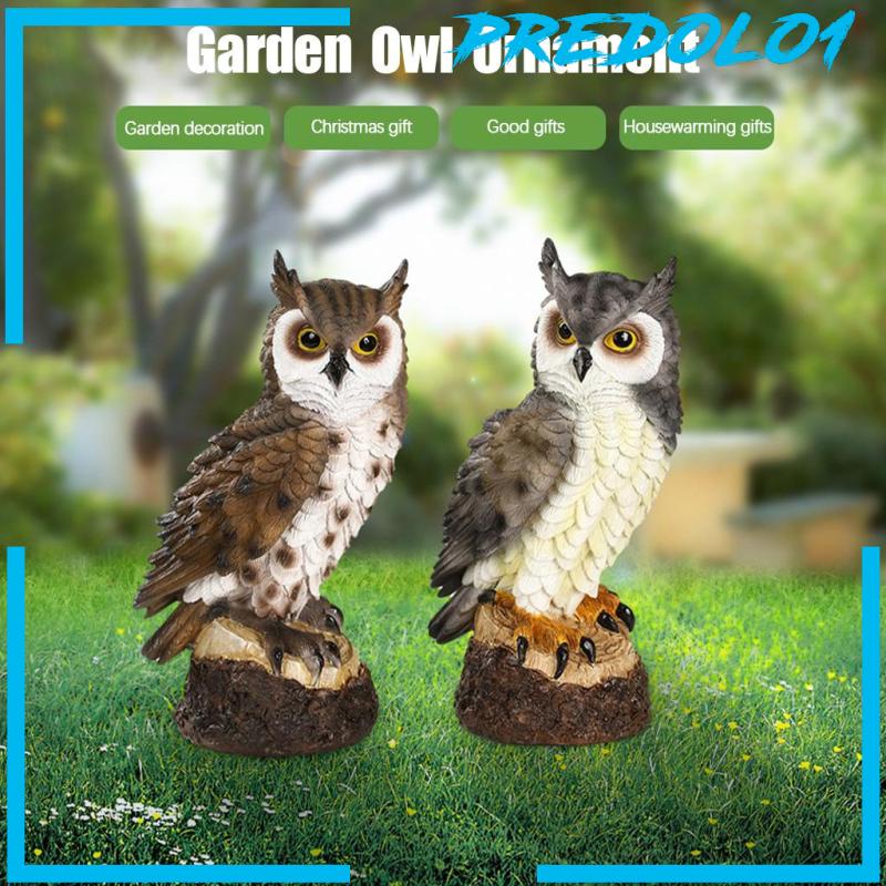 [PREDOLO1] Realistic Horned Owl Decoy Bird Scarecrow for Yard Garden Statues Ornament Brown