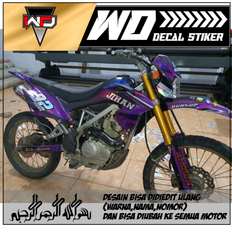 Decal sticker Klx bf motif ungu full crom pelangi