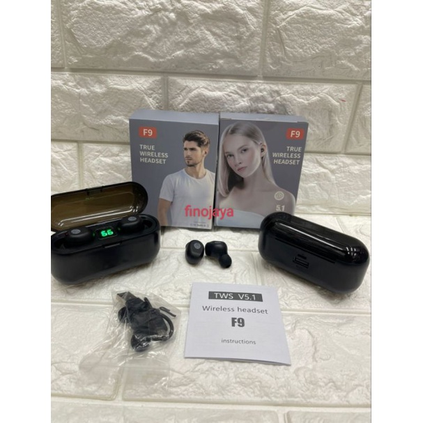 Handset handfree Hf Bluetooth Tws F9 Wireless + Power Bank