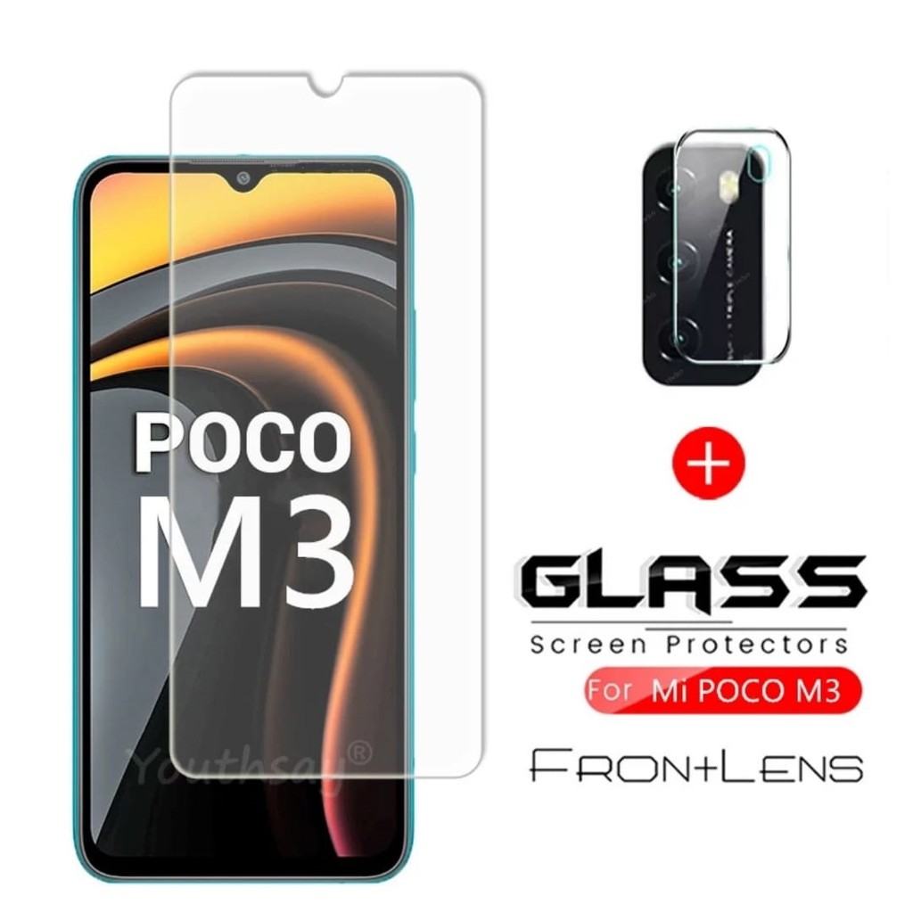 Paket Tempered Glass Poco M3 Pelindung Layar FREE Pelindung Camera Handphone Clear