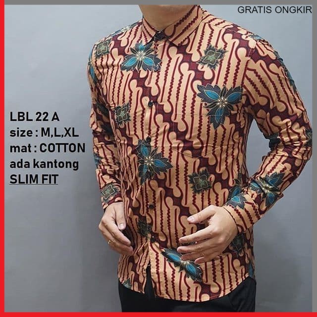 KEMEJA PRIA BATIK LENGAN PANJANG HEM BAHAN KATUN HALUS 40S LBL 22A PENDEK JAKARTA PLATINUM