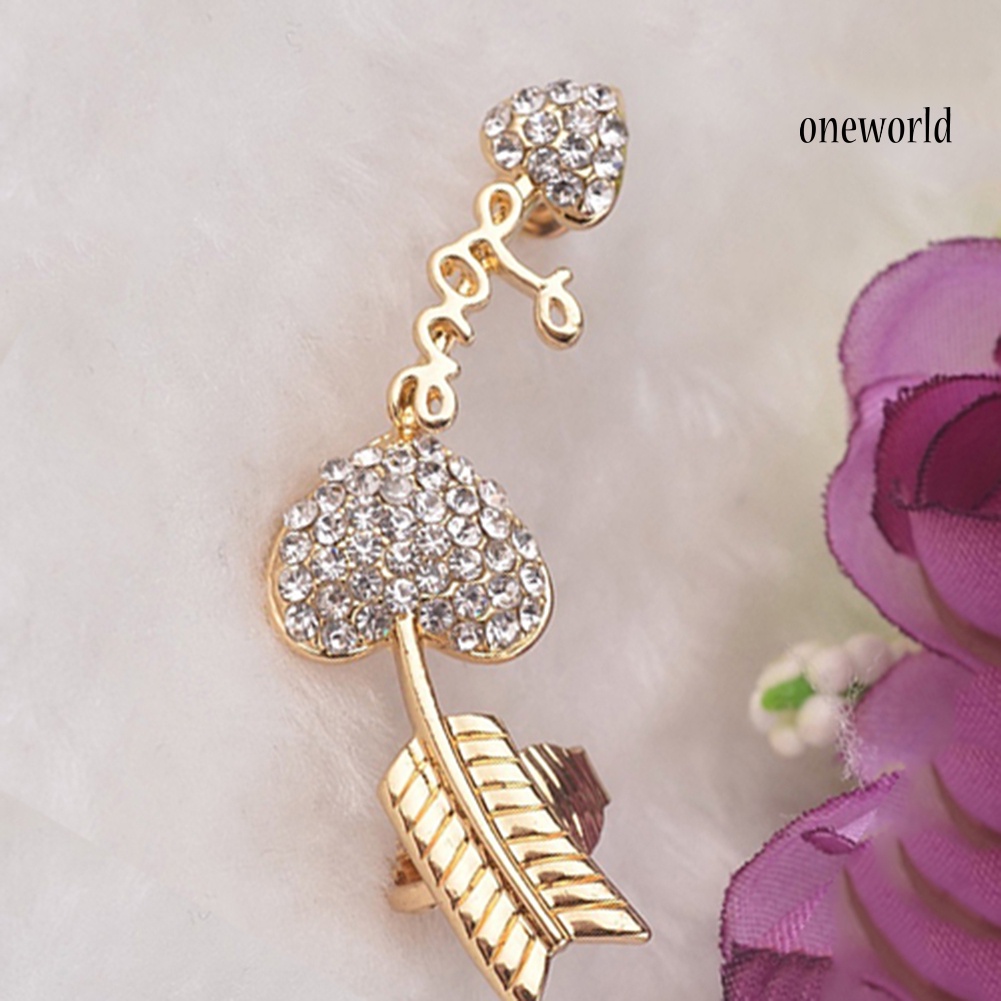 OW@ 1Pc Women Charm Love Heart Arrow Rhinestone Ear Cuff Earring Clip Punk Ear Stud