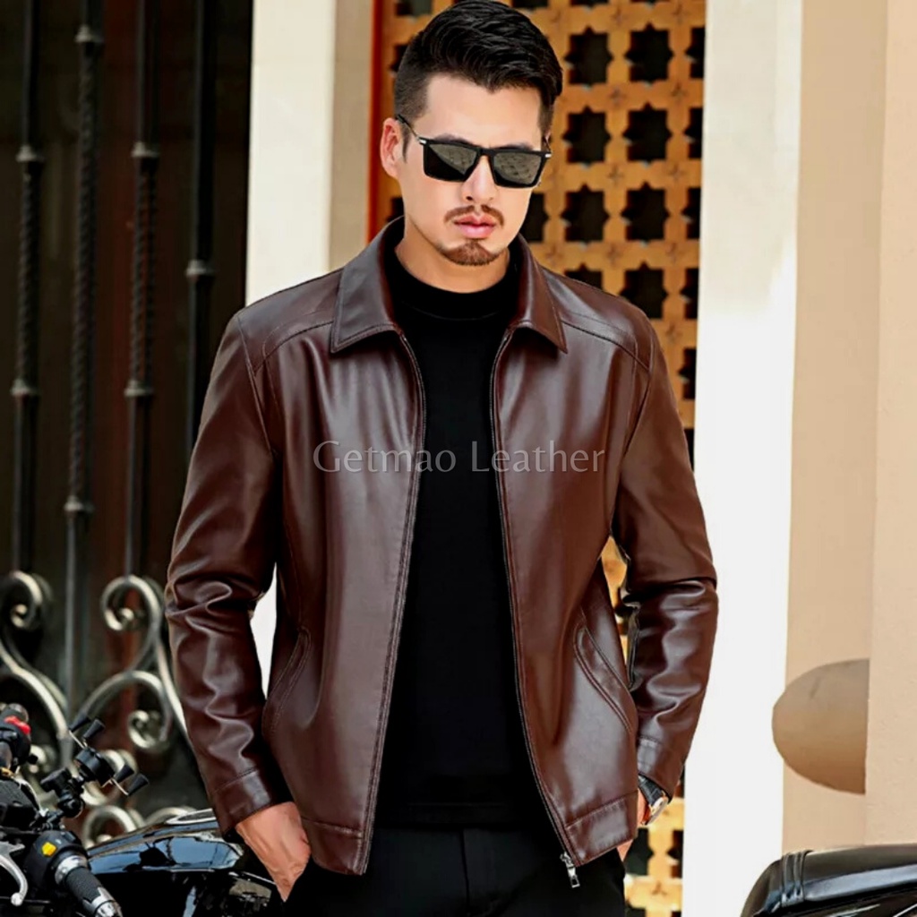 JAKET KULIT PRIA KERAH - JAKET SEMI KULIT FORMAL - JAKET SEMI JAS - JAKET KULIT KANTOR COKLAT HITAM 