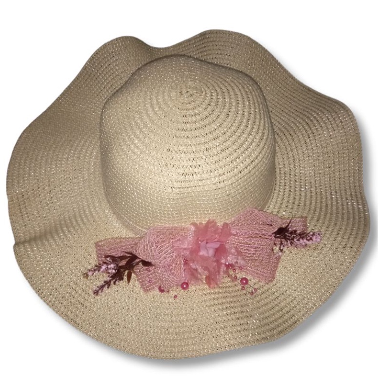 Topi pantai wanita rajut paper gelombang bunga