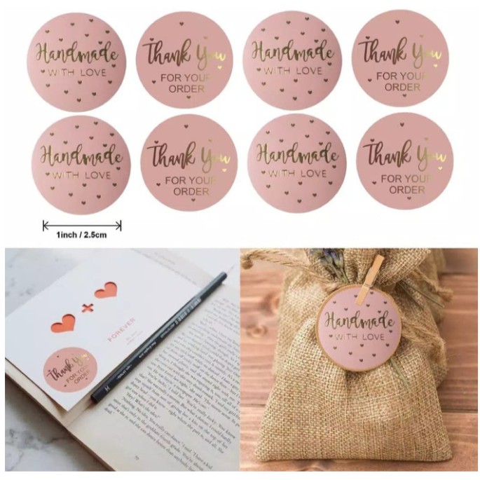 

Sticker handmade with love per 50pcs harga 150/pcs pink label stiker dekorasi