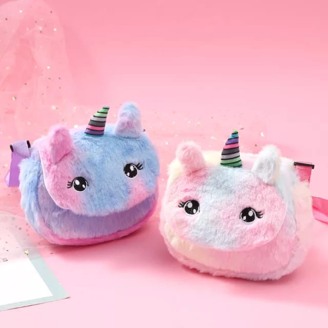 tas selempang bulu unicorn anak uk  20 x 15 cm tas import anak perempuan