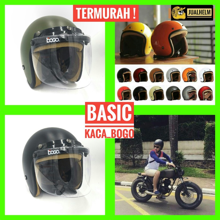 Helm Retro Basic + Kaca Bogo / Helm Bogo / Helm Classic