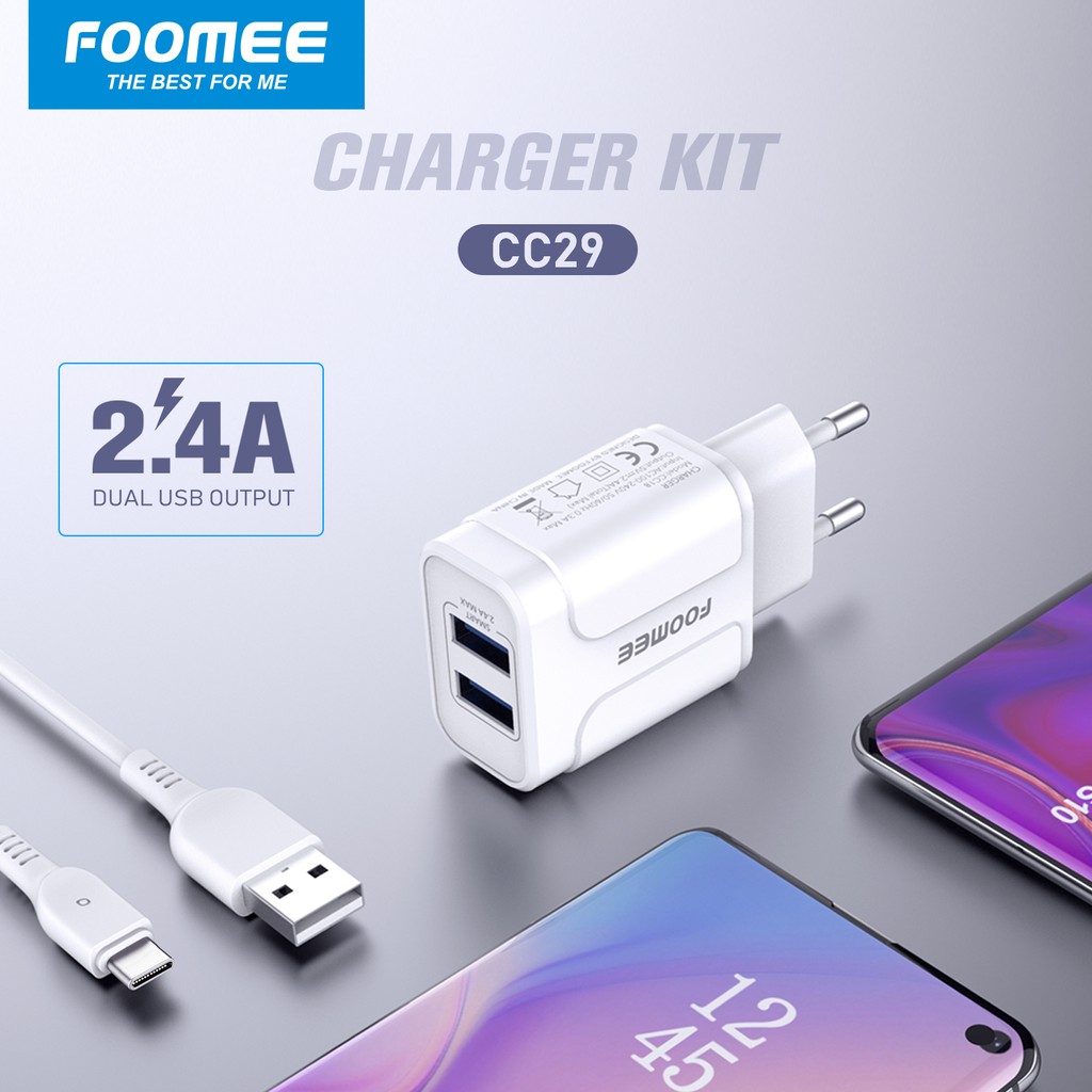 Adaptor Charger fast Charging 2.4A FOOMEE CC29 Charger Dual Port USB