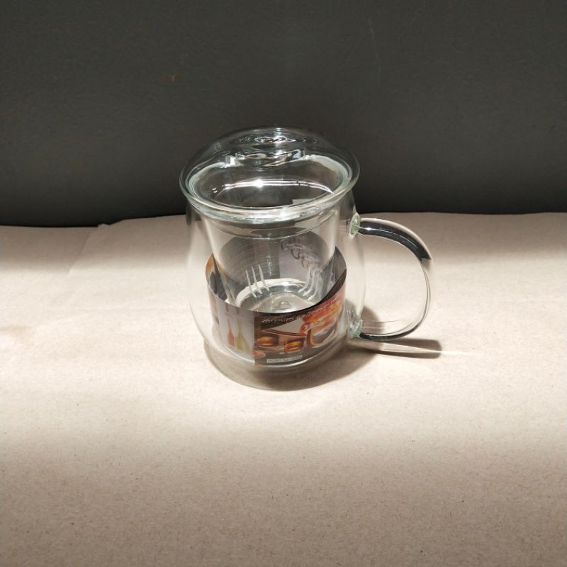 cangkir teh 350ml +saringan kaca