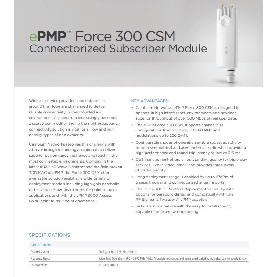 Cambium Networks ePMP Force 300 Connectorized Subscriber Module