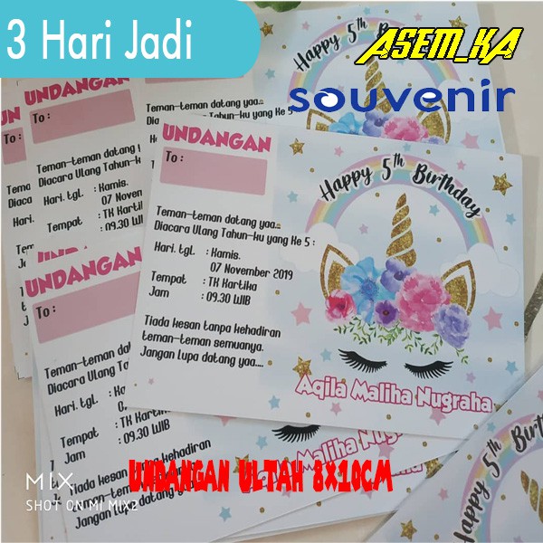 UNDANGAN PAKET MURAH ULANG TAHUN ANAK CUSTOM ISI 50 PCS