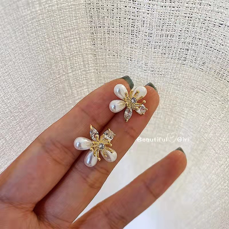 2022 Anting Tusuk Sterling Silver 925 Desain Bunga Hias Zircon + Mutiara Gaya Korea Untuk Wanita