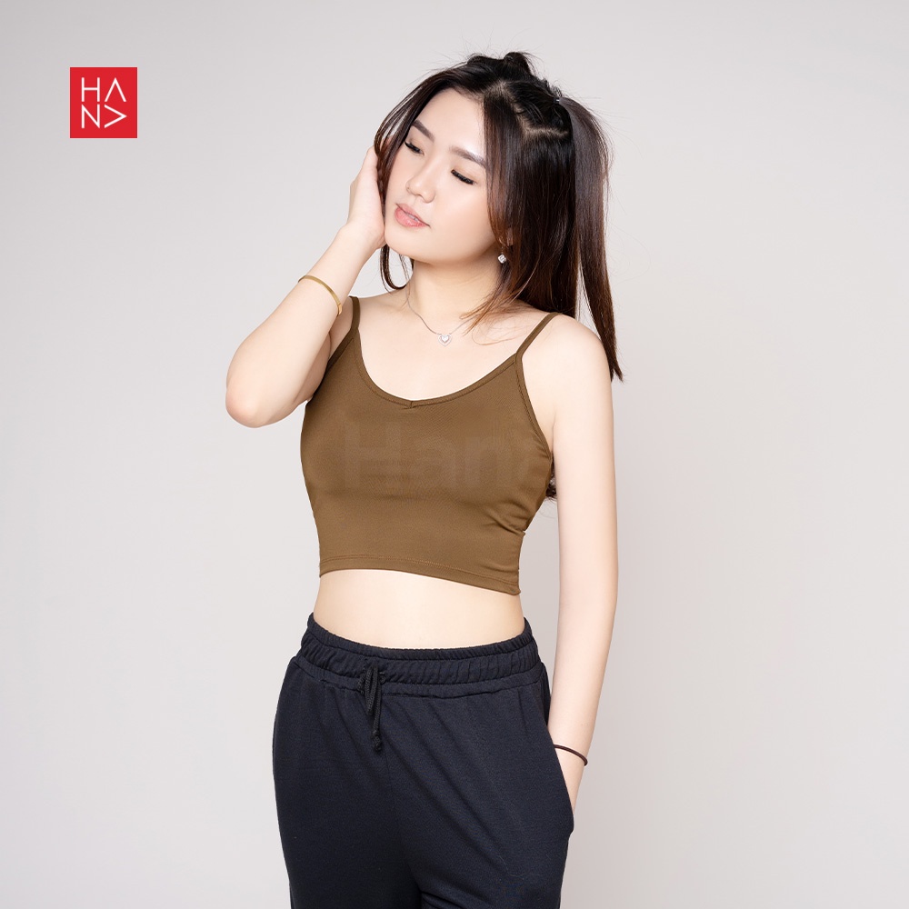 (COD) HanaFashion - Aurora Basic Tank Top Crop S - XL Wanita - TT035-Brown
