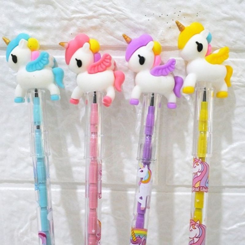 PENSIL BENSIA KARAKTER UNICORN KEKINIAN / PENSIL ANAK ANAK LUCU DAN UNIK / PENSIL BENSIA SUSUN CABUT KARAKTER KUDA PONY