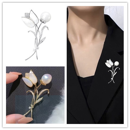 Bros pin Bentuk Bunga Tulip Bahan metal Gaya retro Elegan Untuk Wanita