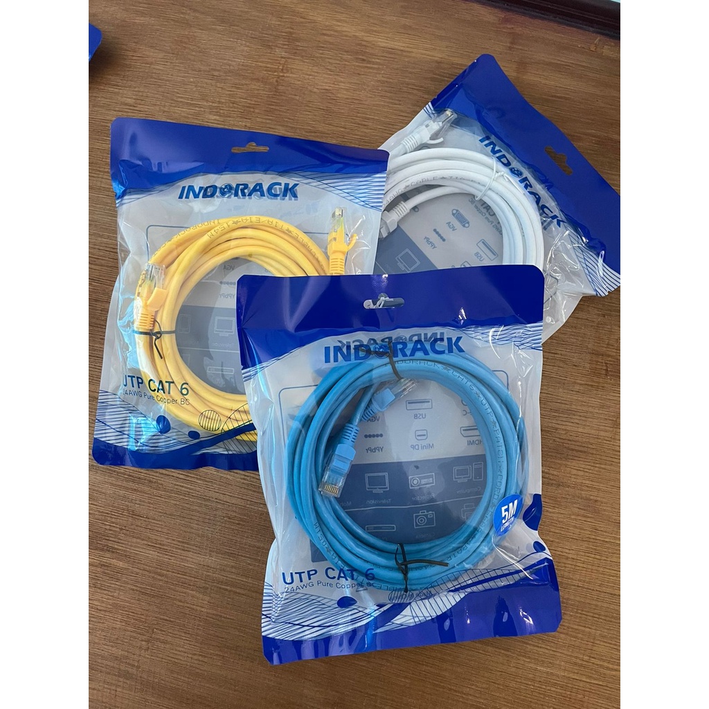 Patch Cord CAT6, 24AWG, 5 Meter Blue / White / Yellow - INDORACK 5 Meter