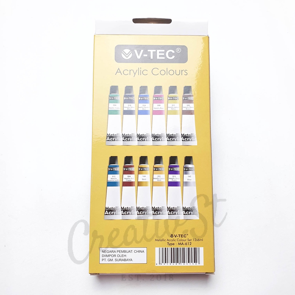 

H7Y V-TEC Cat Acrylic 12 Warna Metallic Cat Akrilik Vtec Set Paint