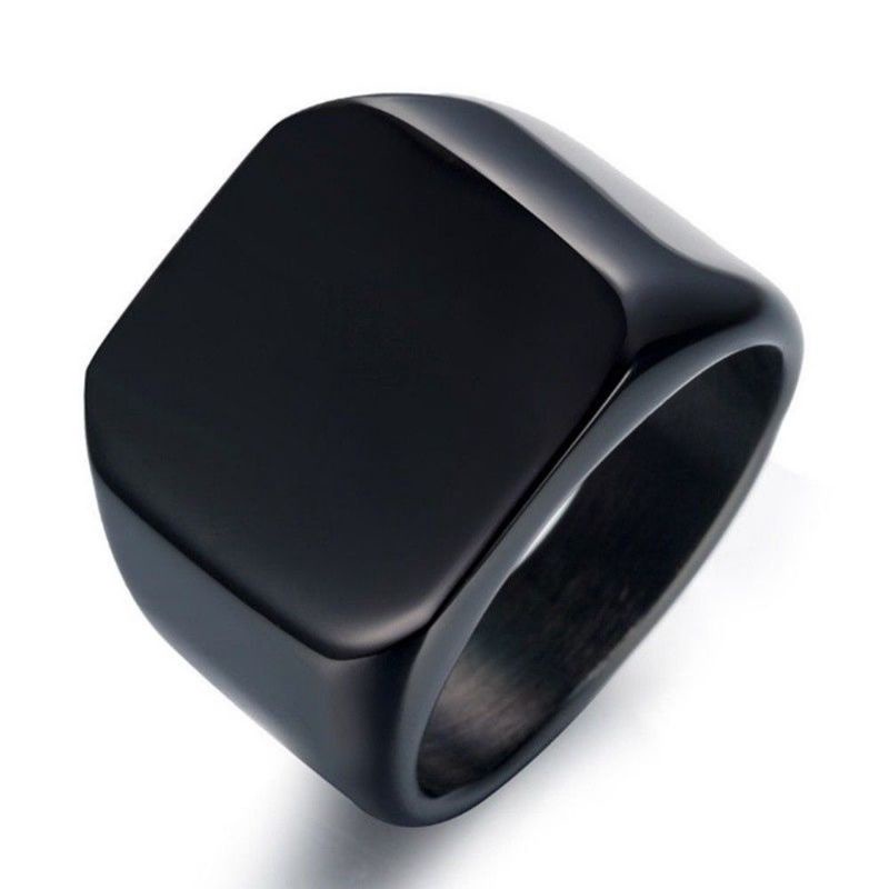 4s Grosir Solo ||  ( PREMIUM ) Cincin Titanium Hitam Polos Motif Pria &amp; Wanita Model Kotak Bergaya Punk / Hip Hop | Cincin Premium Hitam Polos bahan Titanium ANTI KARAT &amp; LUNTUR , serta Anti ALERGI / 100% asli Titanium