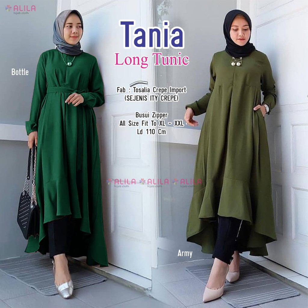 AL tania (ld 110) crepe by alila atasan wanita long tunik polos lengan panjang jumbo fashion