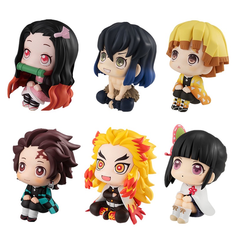 6pcs / Set Mainan Action Figure Demon Slayer Tanjiro Nezuko Zenitsu Inosuke Rengoku Giyu Shinobu Mitsuri Obanai Sanemi Gyomei 6.5cm