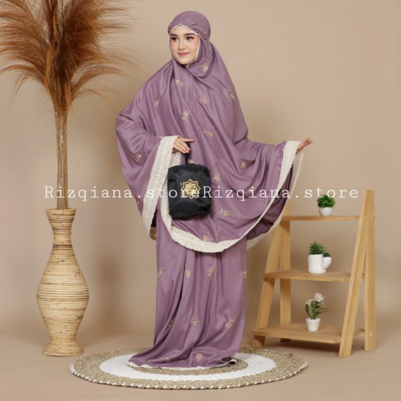 RIZQIANA STORE - Mukena Dewasa Jumbo Bordir Bunga Tulip Free Tas Pouch
