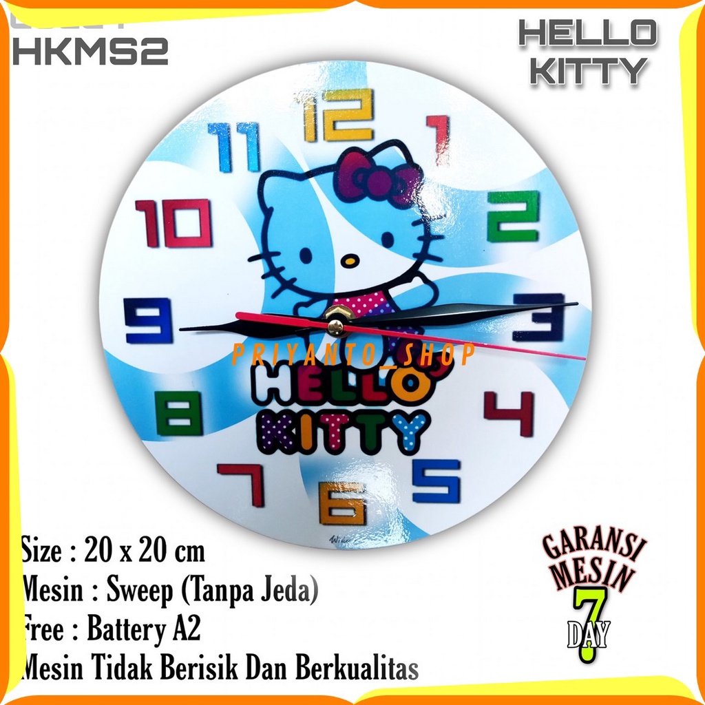 Jam Dinding Karakter Hello Kitty Mesin Halus Tidak Berisik Free Baterai