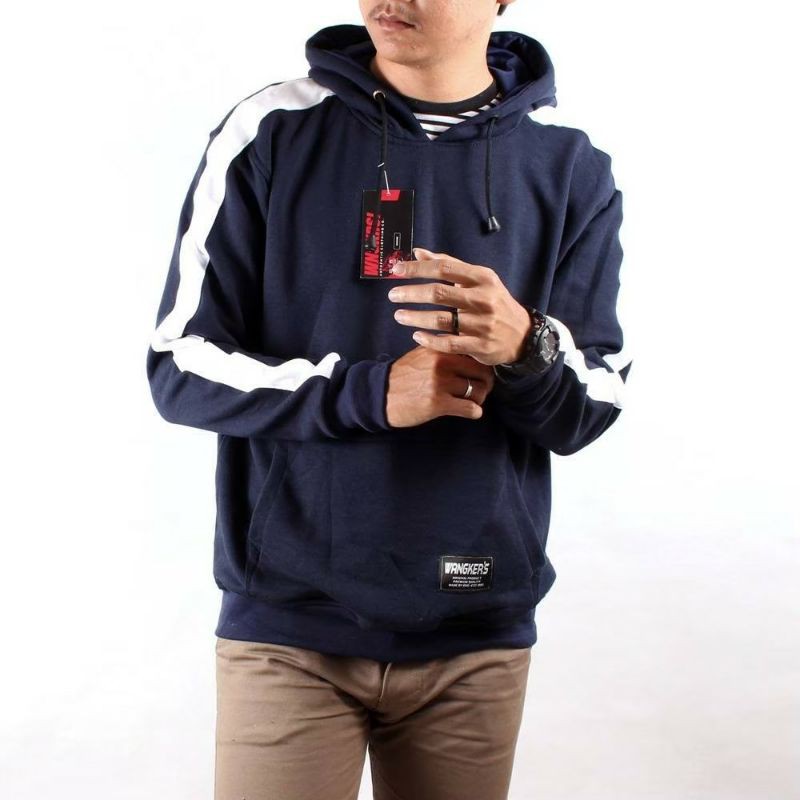 Hoodie warna navy pria wanita tomy hilfiger tulisan di tengah hoodie murah trendy gaul hits kekini;