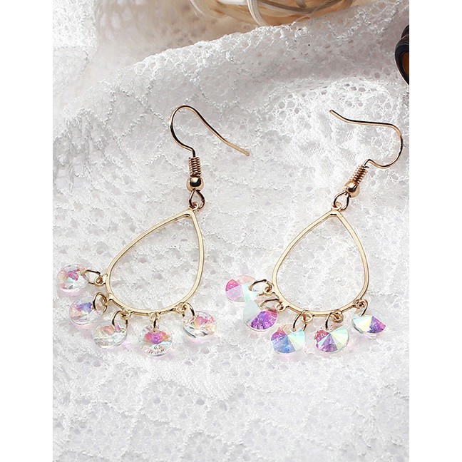 LRC Anting Gantung Fashion Color Round Shape Diamond Decorated Long Earrings