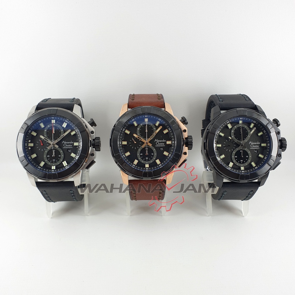 Alexandre Christie AC 6588 MC / Jam Tangan Pria AC6588 Alexander Cowok Chrono Kulit Chrono Original