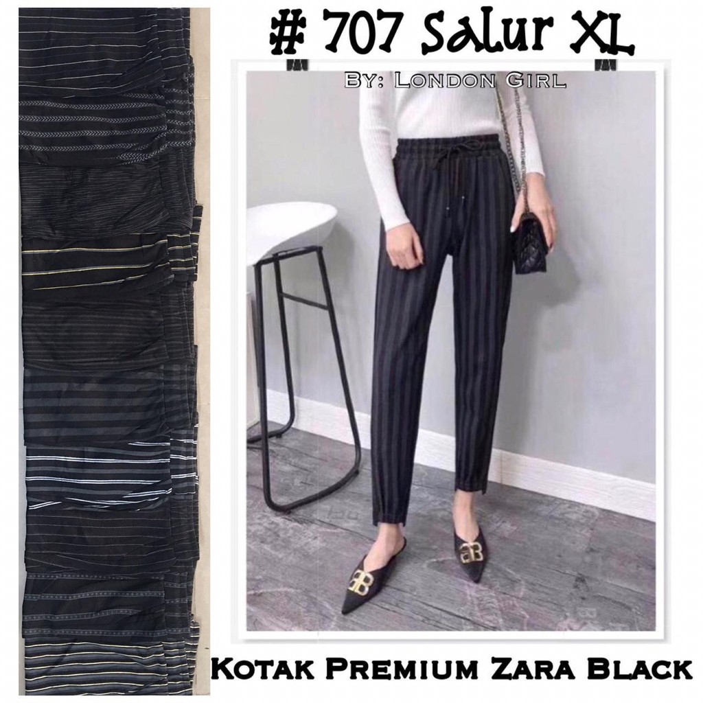 Celana Panjang Wanita Hitam Bahan Salur Premium Zara 707 Celana Panjang Wanita Hitam Bahan Salur Premium Zara 707
